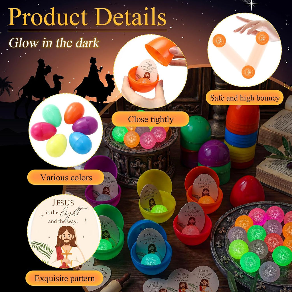 Wettarn 24-Piece Christian Easter Egg Set - Glow in The Dark Bouncy Balls & Cards | Perfect for Easter Baskets