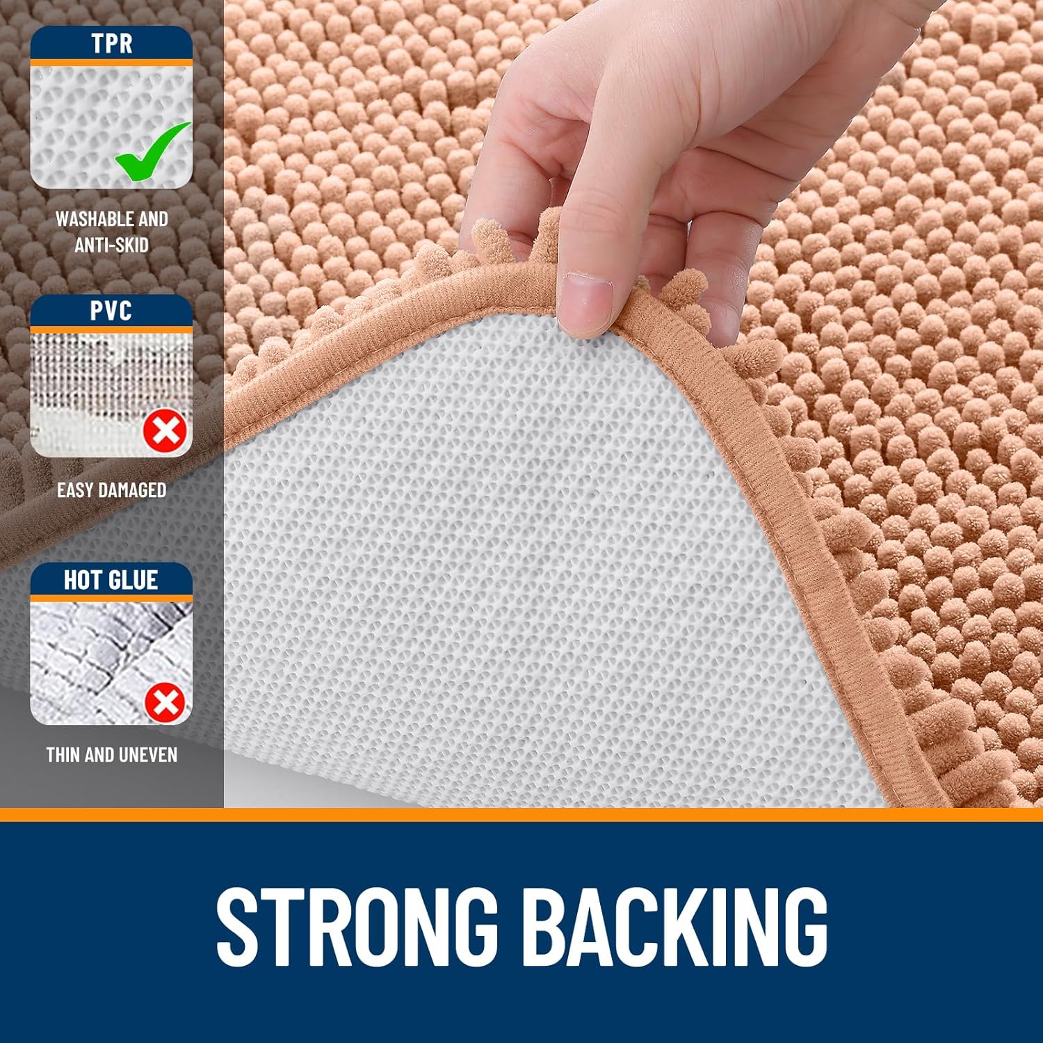 OLANLY Bathroom Runner Rugs - Extra Soft Chenille Bath Mats | Quick-Dry, Machine Washable, 47x17, Peach