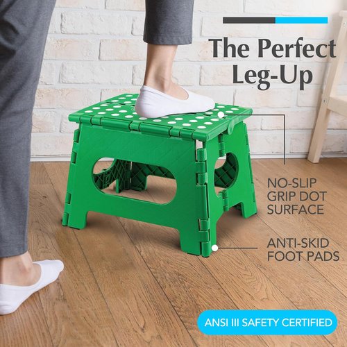 Handy Laundry Folding Step Stool - Lightweight & Sturdy for Adults and Kids - Easy One Flip Open - Green | 2-Pack