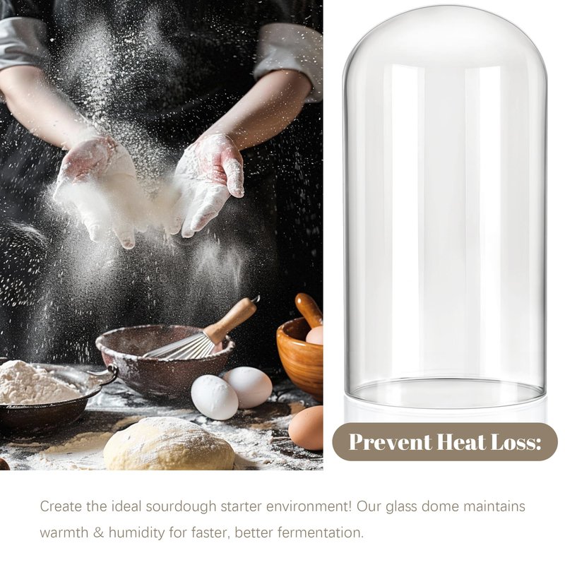 kanpura Glass Dome for Sourdough Starter Heating Pad Accessories Fits Jars Up to 4.33" Diameter x 7.8" Height Durable Clear Glass Cover