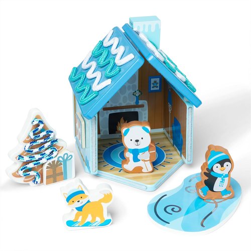 Melissa & Doug Wooden Gingerbread House Play Set - Winter Frost Design for Kids Age 3+