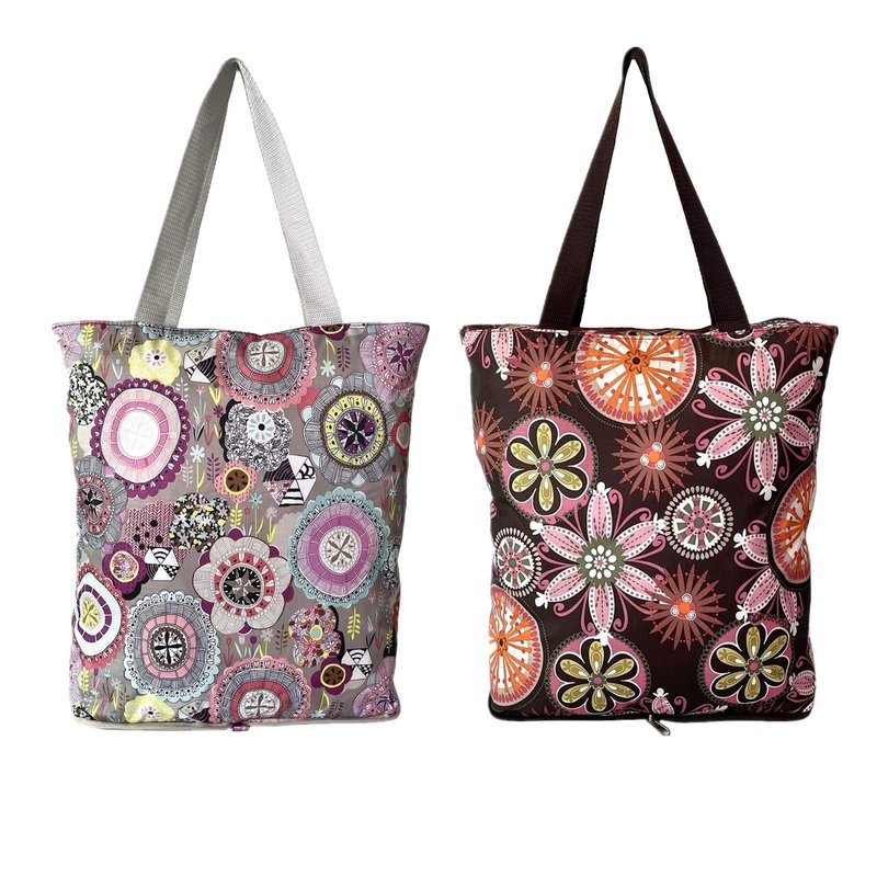 NC Large Foldable Waterproof Lightweight Durable Reusable Grocery Tote Bags, Sturdy Daily Shopping Tote Bag, Colorful Floral Style with Zipper Closure, 2 Pack