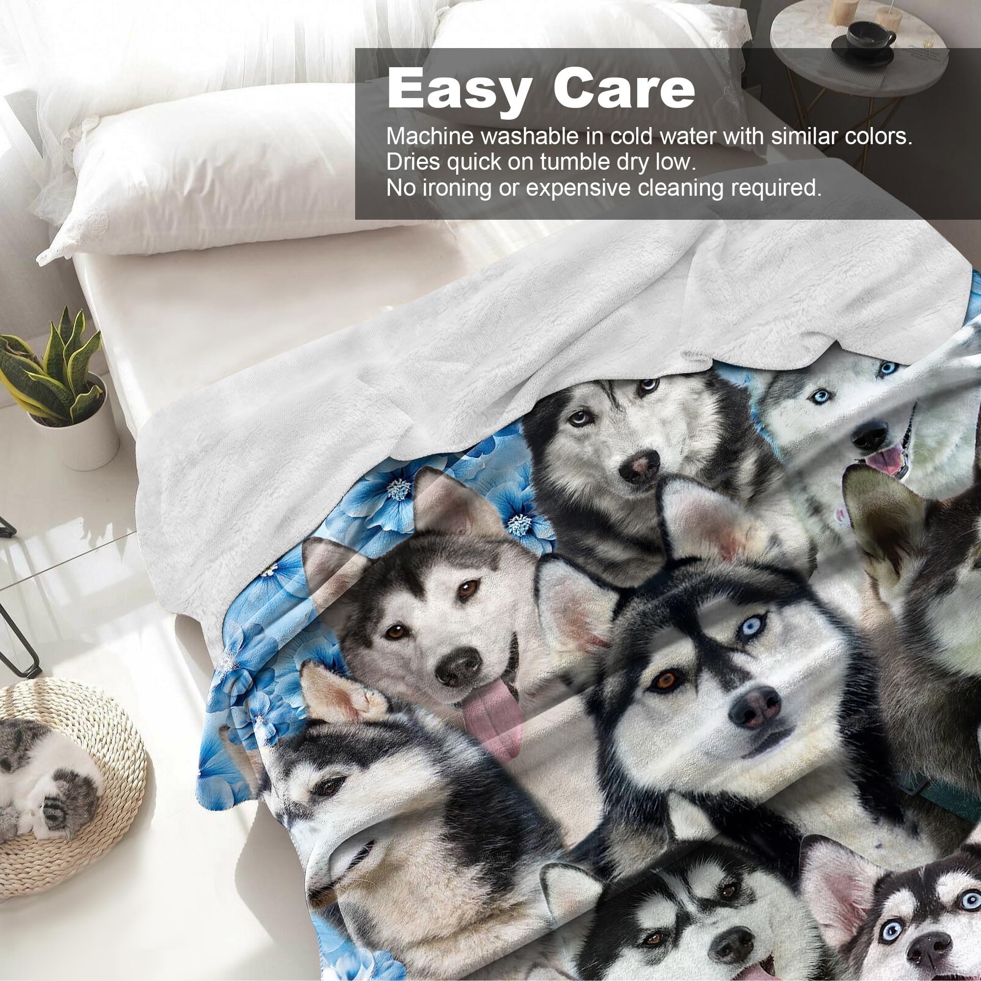 Siberian Husky Dog Throw Blanket,Siberian Husky Gifts for Dog Lovers,Soft Flannel Blanket Throw,Gift for Women Kid Girls Halloween Christmas 40"x50"