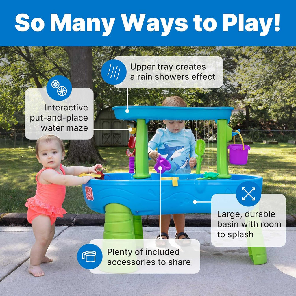Step2 Rain Showers Water Table - Engaging Sensory Playset for Kids 1.5+ Years - Blue & Green, 13 Accessories