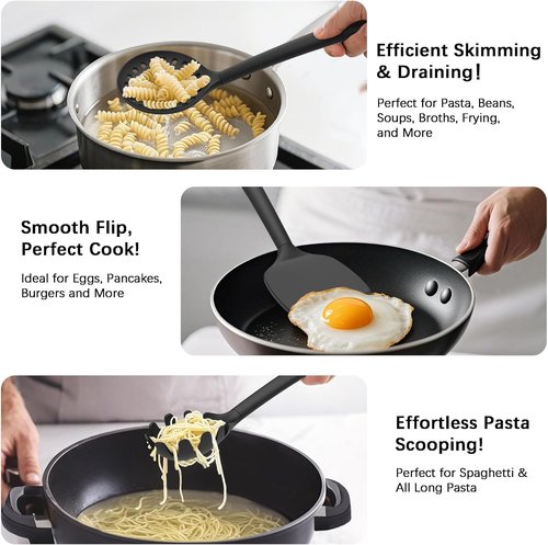 Coukre Silicone Kitchen Utensils Set - Heat-Resistant, Food-Grade Tools with Holder | 14-Piece Pure Black