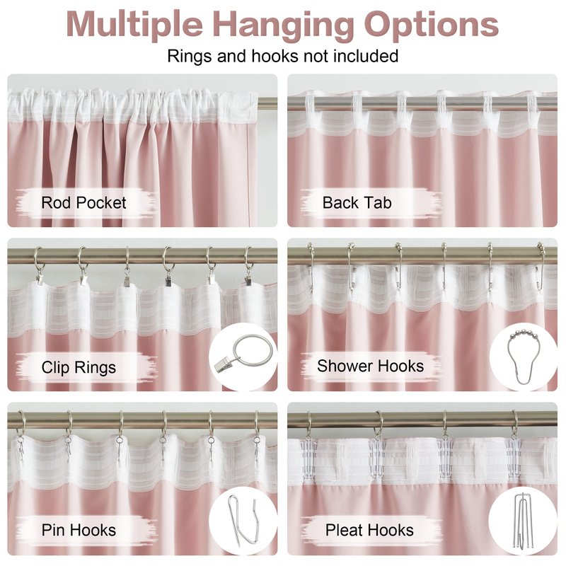 DUALIFE 2 Panels Baby Pink Curtains for Girls Bedroom 70 Inch Wide- Back Tab and Rod Pocket Room Darkening Thermal Insulated for Living Room 70 x 84 Inch Length