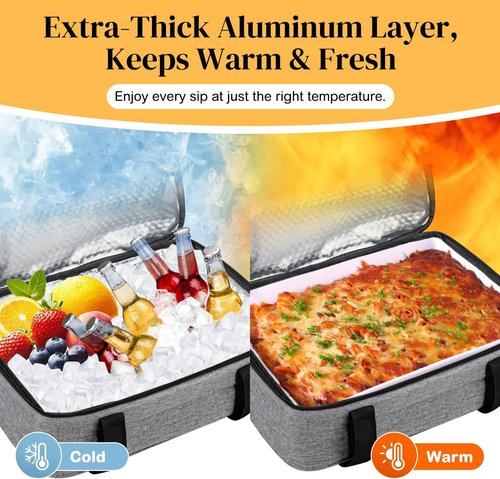 Coobiiya Insulated Casserole Carrier - Keeps Food Hot or Cold | Portable Tote for 9" x 13" Dish - Grey