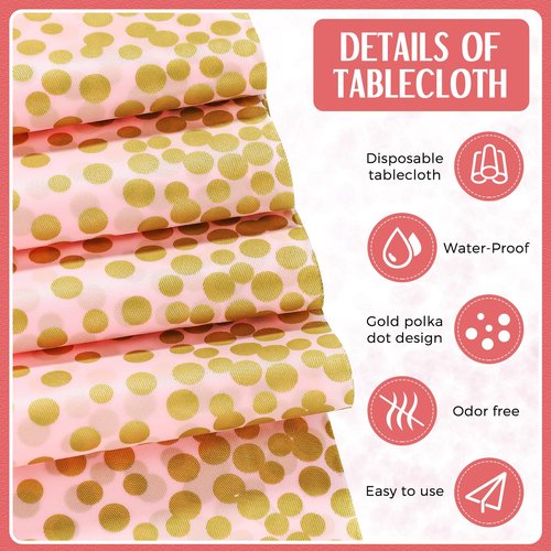 Breling 8 Pack Pink and Gold Disposable Plastic Tablecloths and Satin Table Runner Set, 54 x 108 Inch Tablecloth, 12 x 108 Inch Table Runners for Wedding Graduation Birthday Baby Shower
