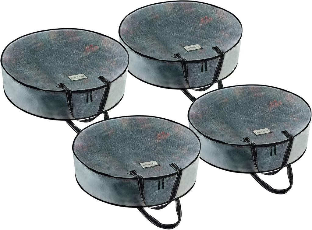 VENO Wreath Storage Container - 24 Inch Heavy-Duty Clear Bag with Wall Hanging Handles | 4 Pack