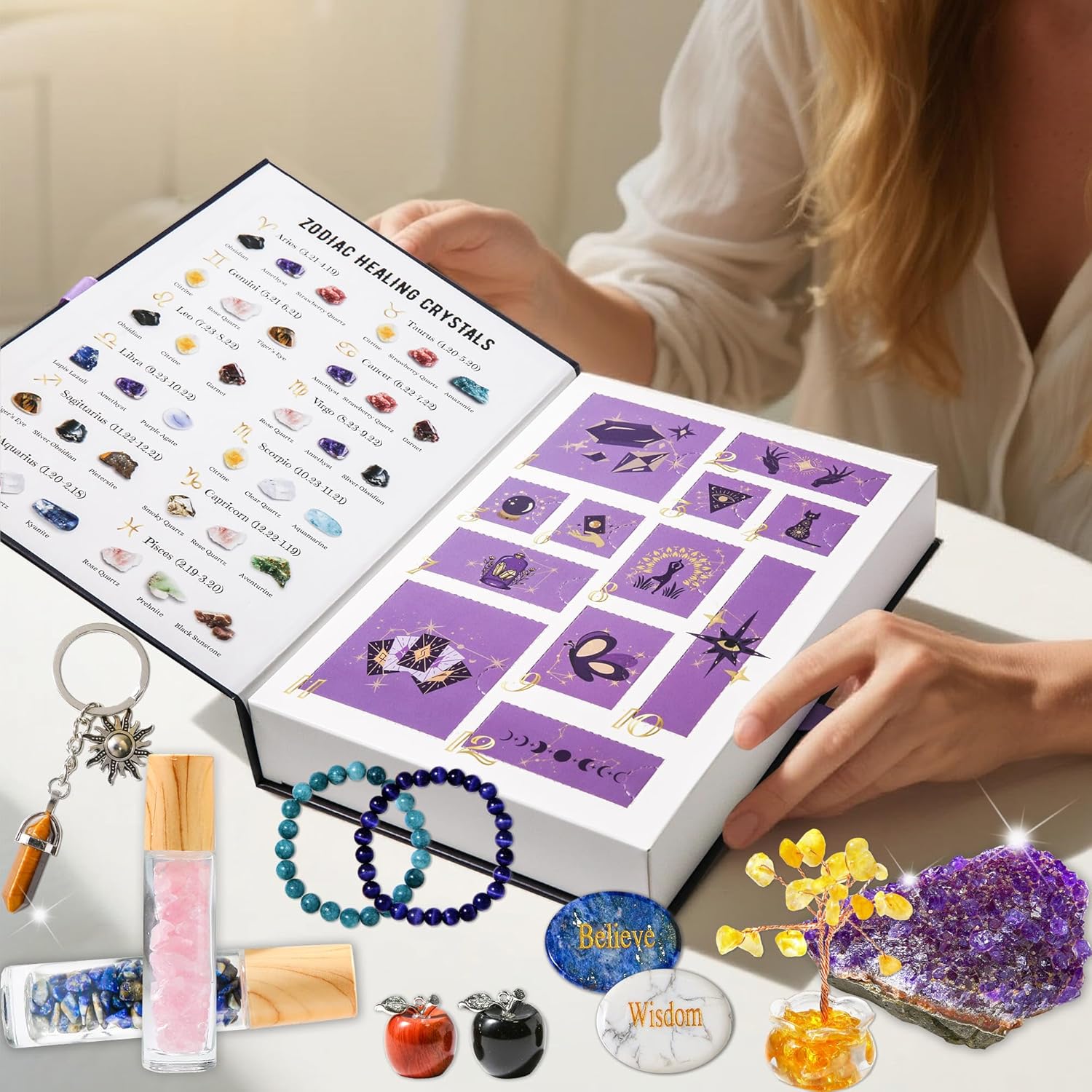 MYDAYS&DESIGN 2026 Crystal Advent Calendar - 12 Days of Zodiac Healing Crystals & Gemstones Gift Box for Women & Teens