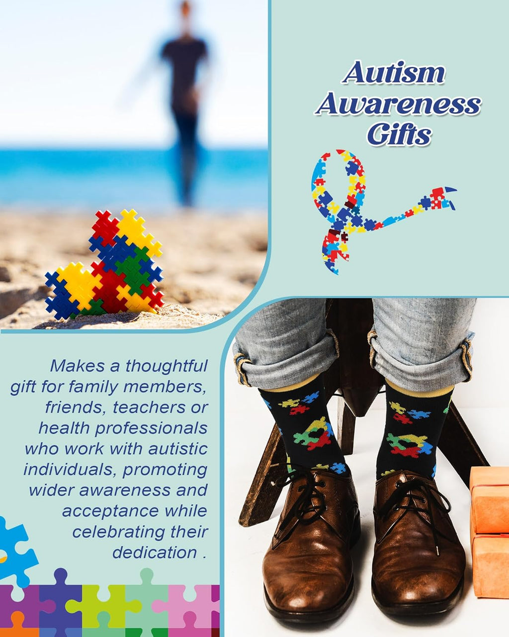 Skiennix Autism Awareness Socks - 12 Pairs Colorful Graphic Designs for Men & Women | Perfect Gift Idea
