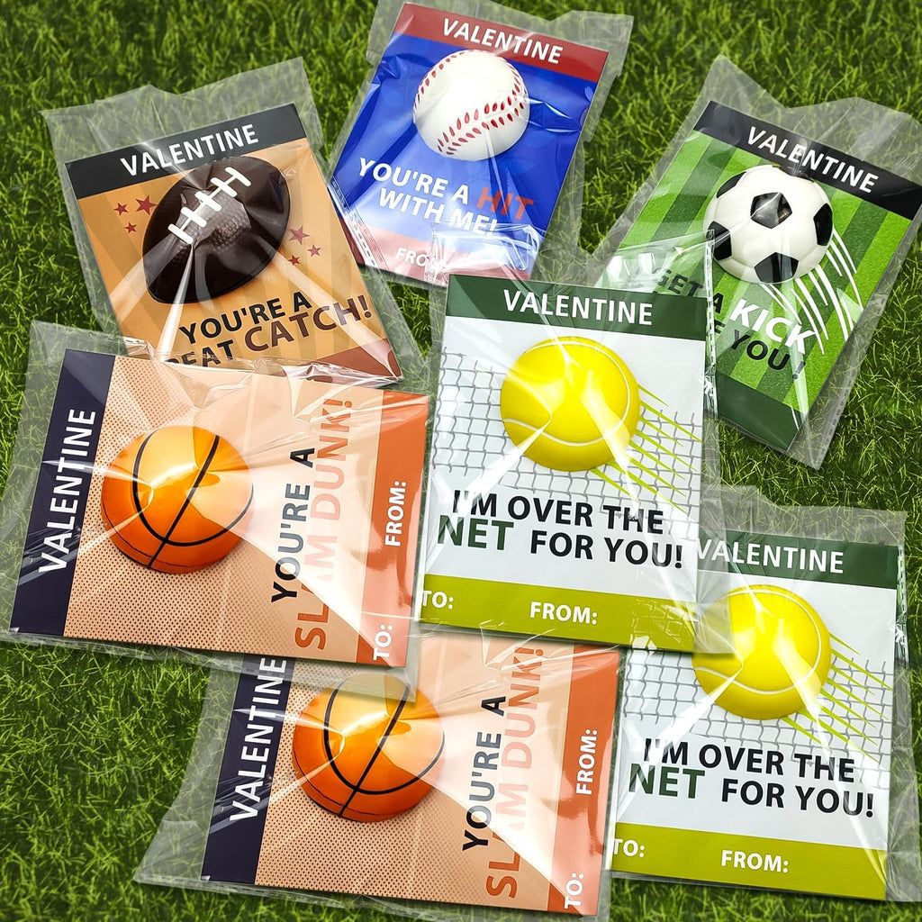 Valentine's Day Sports Gifts - 20 Pack Foam Sport Ball Toys with Exchange Cards for Kids