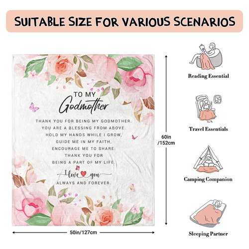Sunhygge Godmother Gift Blanket 60"x 50" - God Mother Gifts for Women - Godmother Gifts from Godchild - God Mom Gifts from Godson/Goddaughter - Best Godmom Gifts