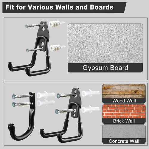 LANDNEOO Garage Hooks - 20-Pack Heavy-Duty Steel Wall Mount Organizers with Anti-Slip Coating for Ladders, Bikes & Tools - Black