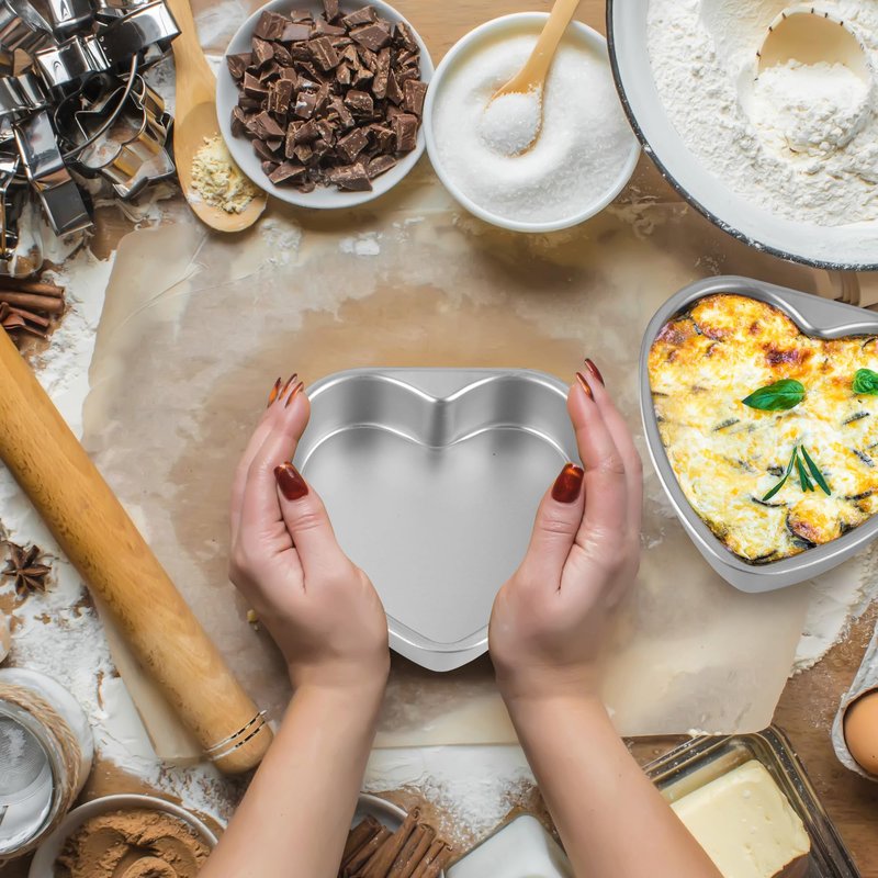 KEJJNYER 3 Pack 6 Inch Heart Shaped Cake Pans with Fixed Bottom, Aluminum Heart Baking Pan, Hearts Cake Mold for Wedding, Party