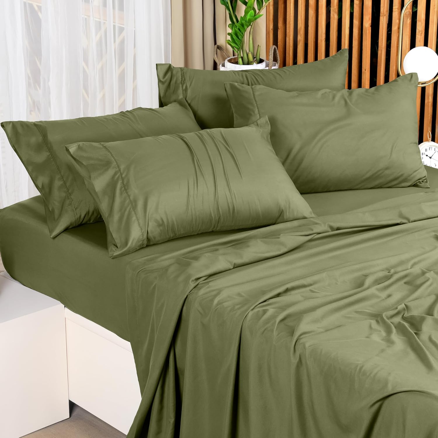 Utopia Bedding Queen Size Sheet Set - Soft, Breathable Microfiber - 4-Piece Olive Set with Fitted & Flat Sheets, 2 Pillowcases