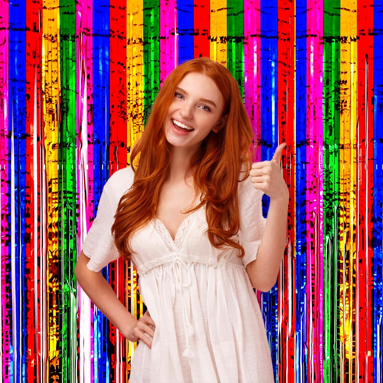 Voircoloria Rainbow Foil Fringe Backdrop Curtains - 3 Pack Tinsel Streamers for Parties | 3.3x8.2 Feet