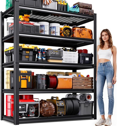 Garage Shelving | Heavy-Duty 5-Tier Metal Storage Unit - Adjustable 3500 lbs Capacity, 72"x59"x20", Black
