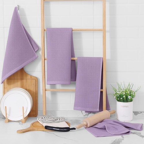 Homaxy Kitchen Dish Towels - Ultra Soft 100% Cotton Waffle Weave, Quick Drying, 13 x 28 Inches, 4-Pack, Lavender