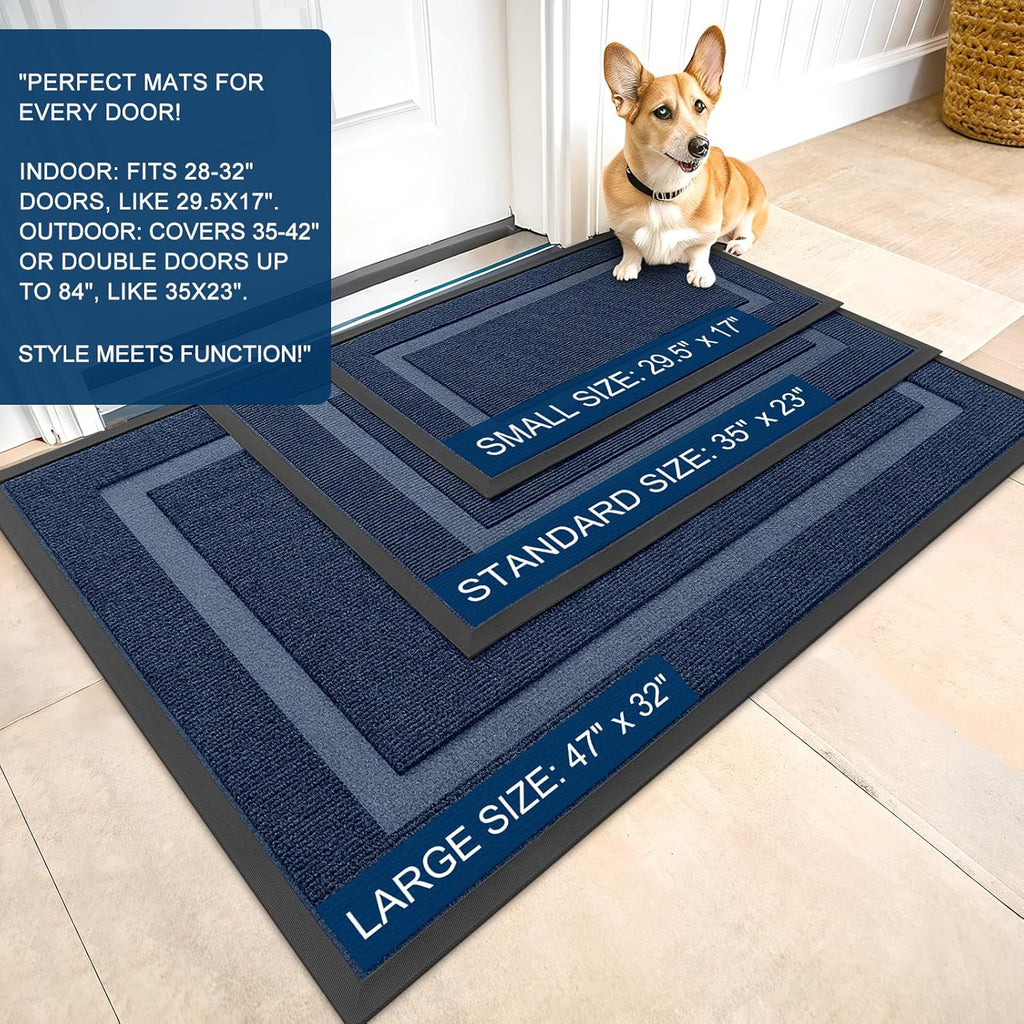 OLANLY Waterproof Front Door Mat - All-Season, Fade Resistant, Easy Clean | 59x40, Blue