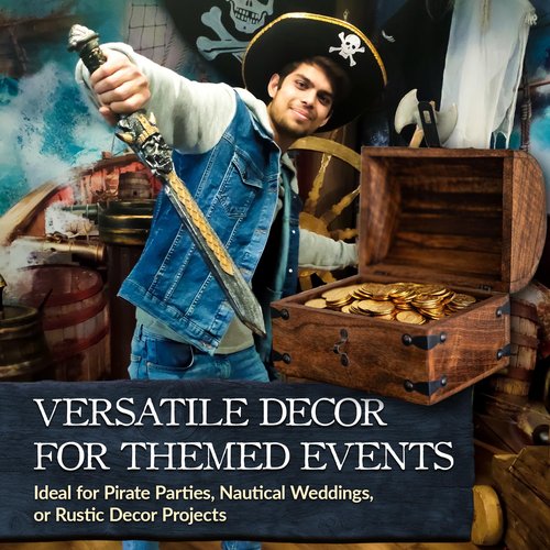 Nautical Cove Handmade Pirate Treasure Chest for Kids Prizes & Classroom with Lock and Skeleton Keys – Lockable Wooden Storage Chest Box, Pirate Decor, Decorative Wooden Box - Small 8x6x6