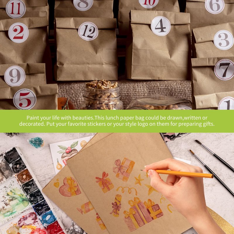 MATUFF 16 Lb Heavy Duty Kraft Paper Bags 60 Pcs Bulk, 9.8x5.5x13 Inch - Natural Brown Grocery Bags for Large Snacks, Takeout, Bakery, Restaurant | Sandwich & Lunch bags for Household, Shopping