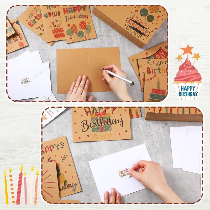 Lemosae 200 Set Unique Happy Birthday Card Bulk with Envelope and Sticker Blank Greeting Card Large 5 x 7 Inch Suitable for Office Kids Women Men, 20 Styles(Retro Style)