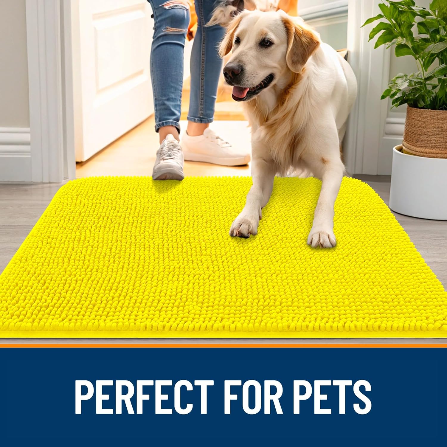 OLANLY Dog Door Mat - Absorbent Non-Slip Washable Doormat for Muddy Paws | 44x24 Lemon Yellow