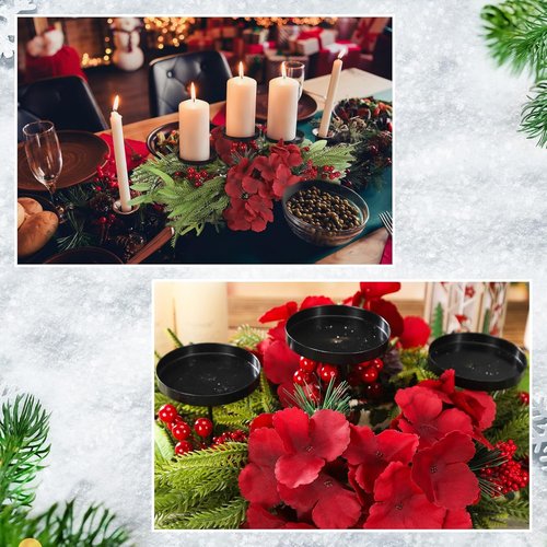 LemonRoad Christmas Table Centerpiece - 24 Inch Artificial Hydrangea Candelabrum with Candle Holders, Pine Needles & Berries