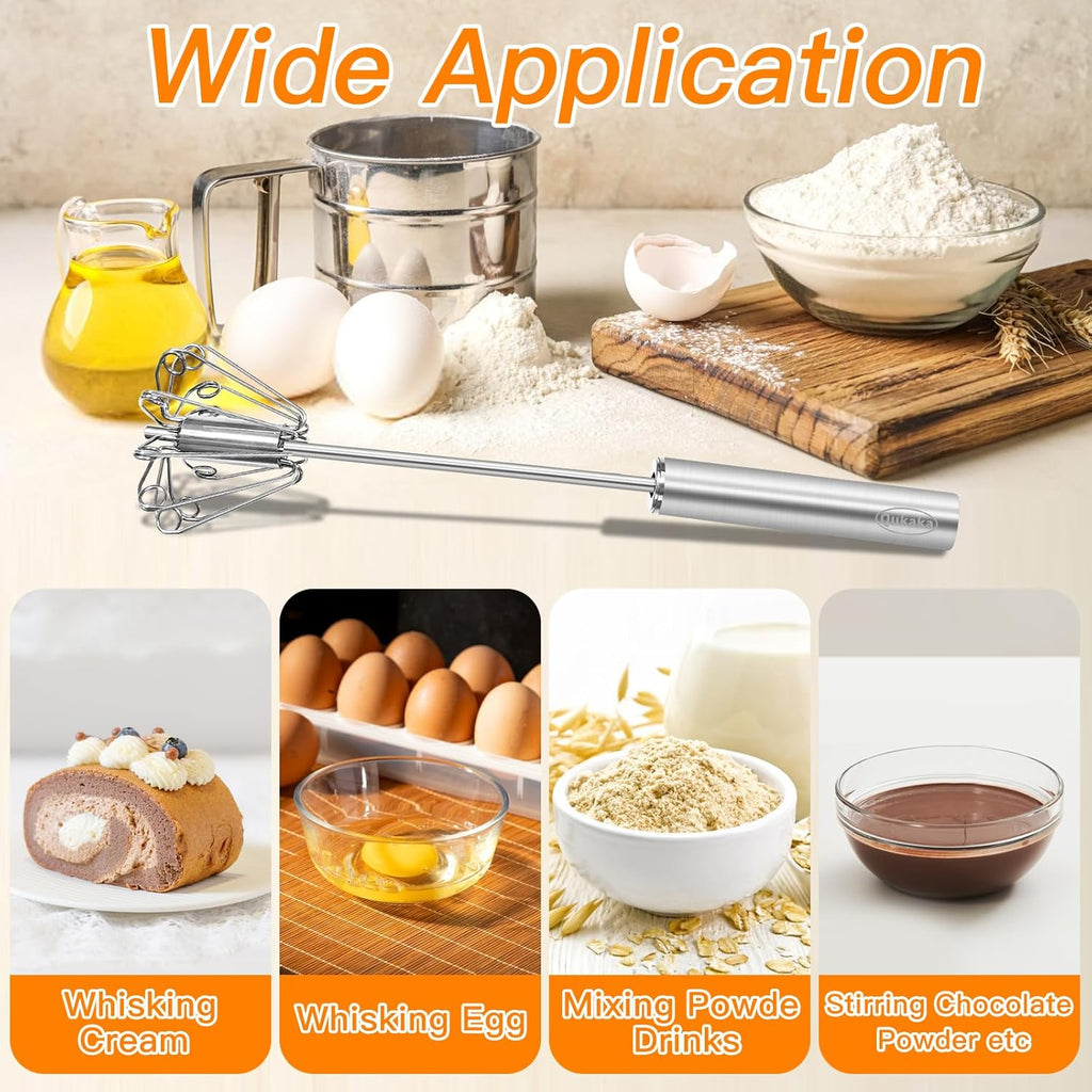 Qukaka Hand Mixer - Stainless Steel Egg Beater & Whisking Tool - 12-Inch Easy Whisk for Cooking