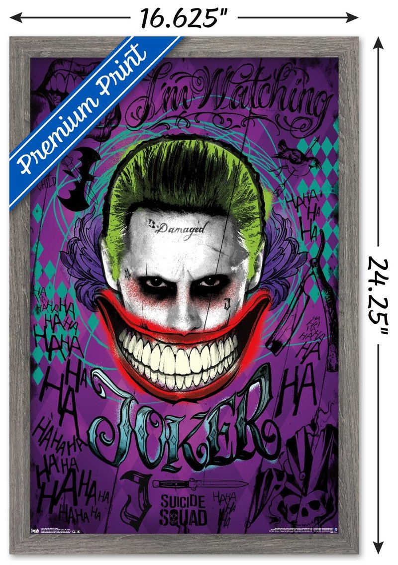 DC Comics Movie Suicide Squad - Joker Wall Poster, 22.4L" x 14.7W", Gray Framed Version