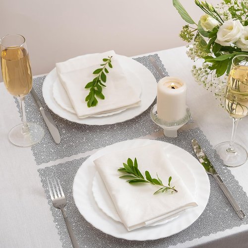 Stranthother 100PCS 10 * 14'' Matte Silver Paper Placemats Disposable Paper Placemats Doilies Rectangular Place Mats Bulk Table Chargers Birthday Wedding Holiday Banquet Party Table Decor