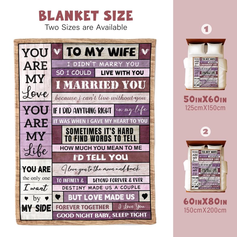 Fpoutiv Wife Valentines Day Birthday Gifts Ideas - Wedding Anniversary Romantic Presents for Women Her - Mothers Day for Wife Her - Wifey Presents from Husband - to My Love Blanket 50"x60"
