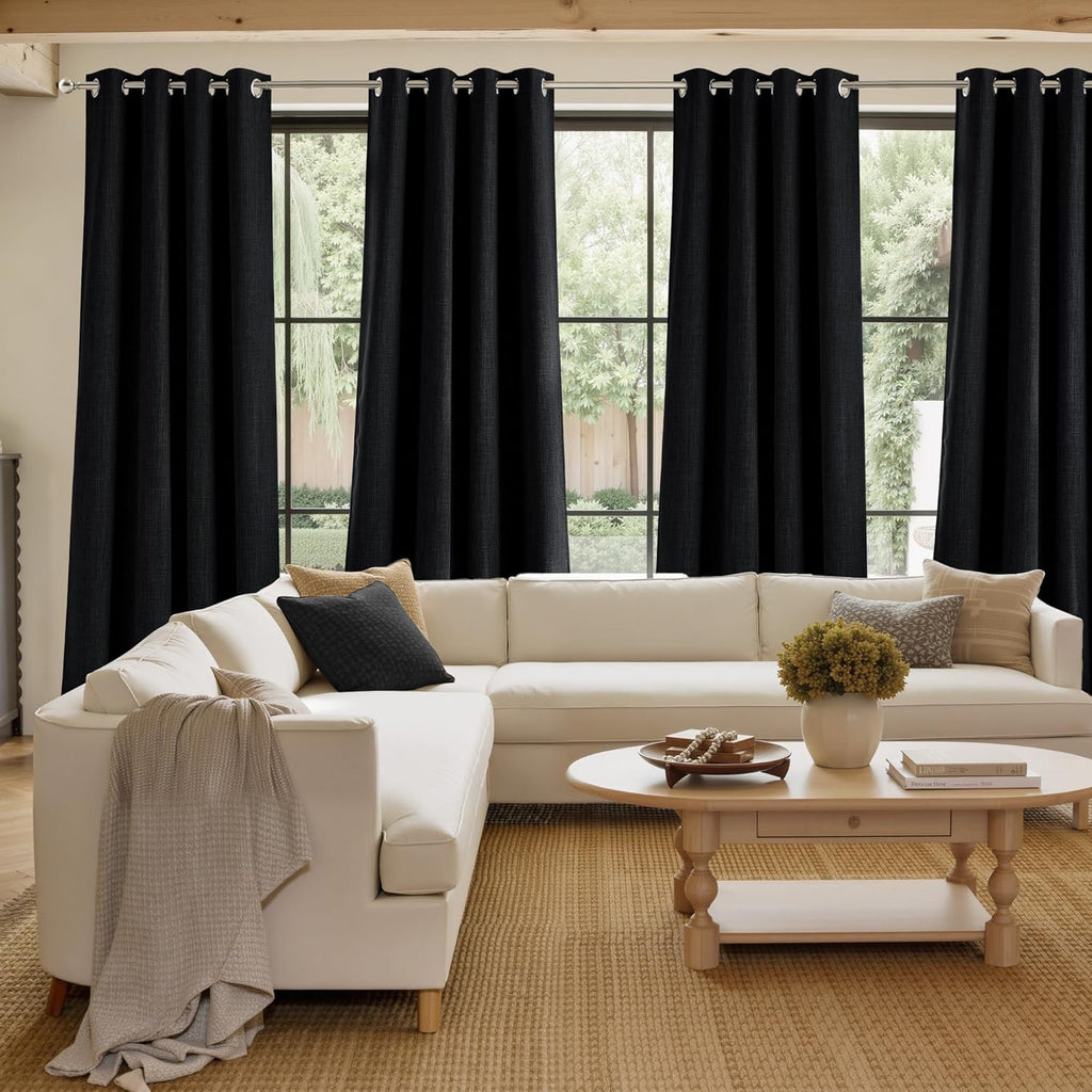 NICETOWN Black Faux Linen Blackout Curtains - 63-Inch Privacy Panels for Living Room & Bedroom | Easy Care Grommet Top, 2 Panels