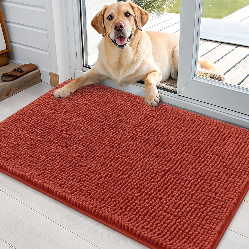 OLANLY Dog Door Mat - Absorbent Non-Slip Washable Doormat for Muddy Paws | 36x24, Maple Red