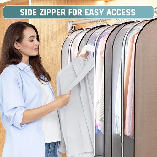 Liuoud 10" Gusseted Garment Bags - Clear Clothing Covers for Suits & Dresses | 3-Pack, Grey