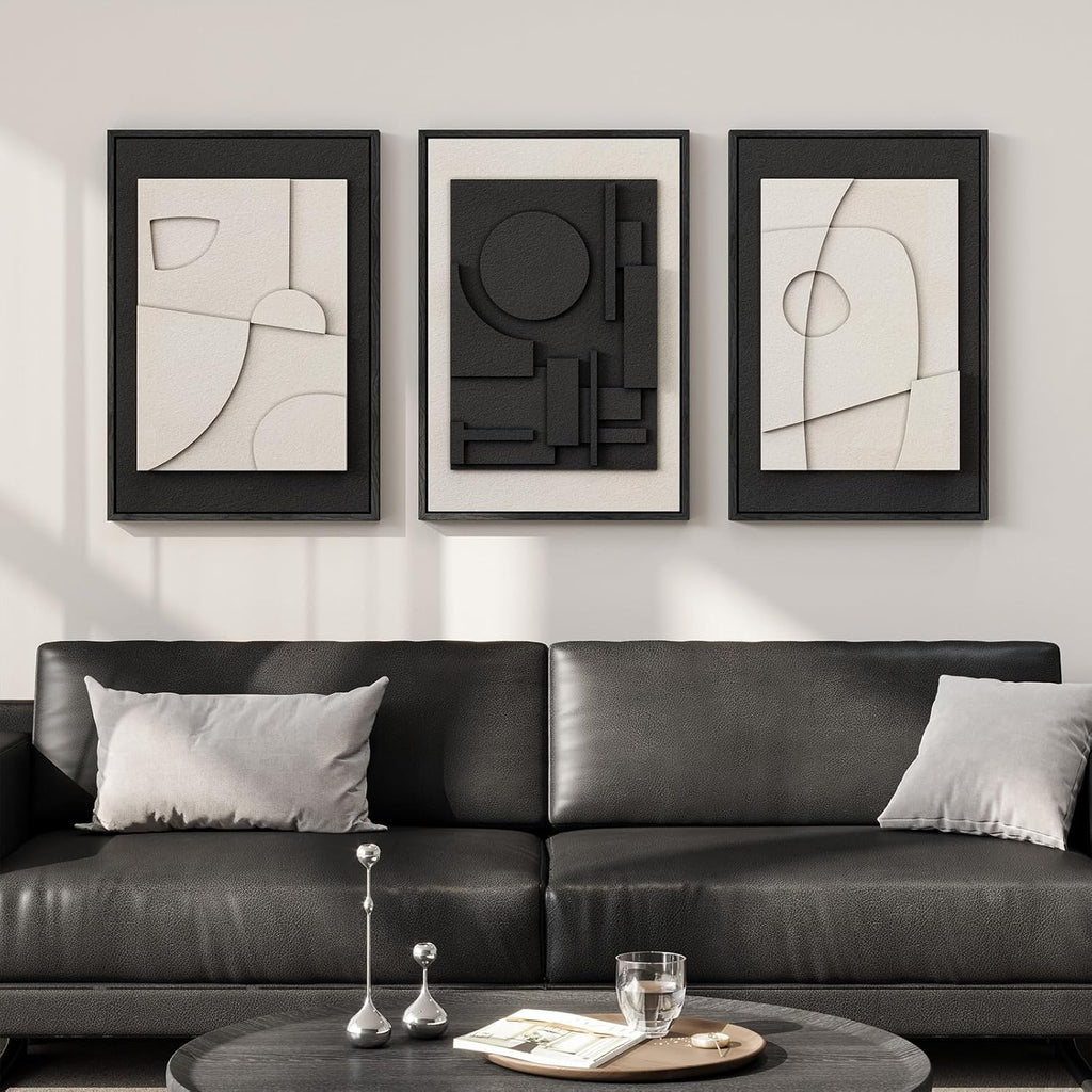 Skiennix 3D Textured Black and White Abstract Wall Art - Modern Minimalist Paintings for Bedroom | 16x24 In, 3 Piece Set