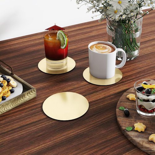 RMERVE Stainless Steel Coasters Set of 24, 4 Inches Gold Mirror Coasters, Non Slip Eva Base Round Modern Coaster for Drinks Coffee Table Glass Mug Cup Teacup