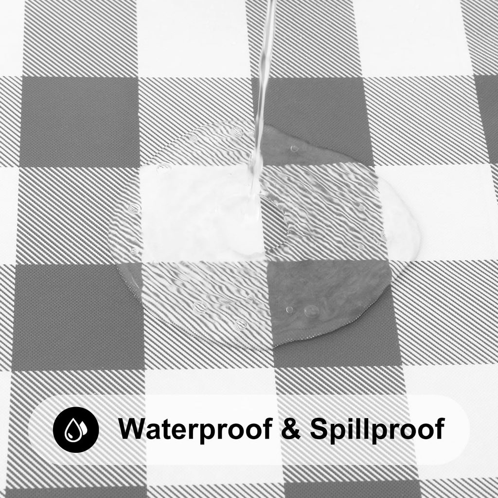 Smiry Rectangle Picnic Table Cloth, Elastic Waterproof Fitted Vinyl Tablecloths, Flannel Backed Buffalo Plaid Table Covers for Dining, Camping, Outdoor (White and Grey, 30" x 72")