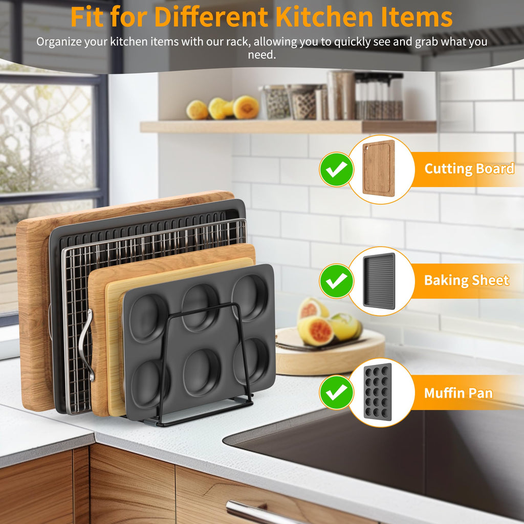 LAEMYFYRE Cutting Board Organizer Kitchen Organizer Rack for Cutting Board, Bakeware, and Cookie Sheet, 5-Slot Heavy-Duty Steel Cookware Holder,Rust-Resistant with Anti-Slip Feet (1, Large)