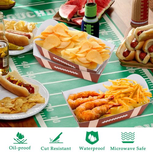 EPHYO 96Pcs Football Trays Superbowl Disposable Serving Trays Football Paper Bowls for Snack Corn Chips Football Themed Tailgate Party Supplies Tableware for BBQ Picnic Sports Gameday Decorations
