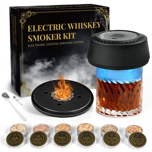 Nonlet Electric Whiskey Smoker Kit, Drink Smoker Kit with Auto-Cycling Lights, Rechargeable Old Fashioned Smoker Kit with 6 Wood Chips, No Butane Needed, Cocktail Bourbon Gifts for Men, Dad, Husband