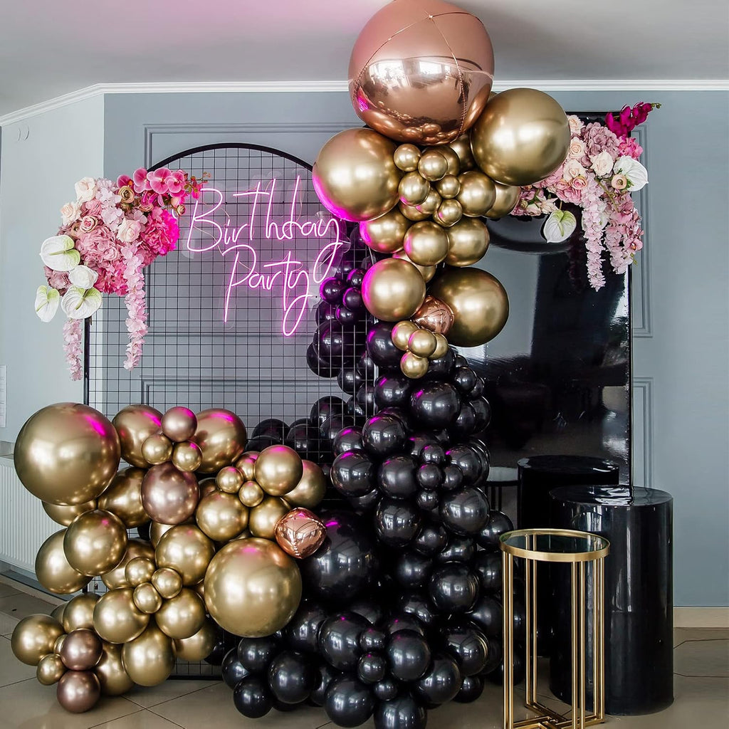 RUBFAC Black Balloons - 129-Piece Latex Balloon Arch Kit for Halloween & Party Decorations | 5-12 Inch Sizes