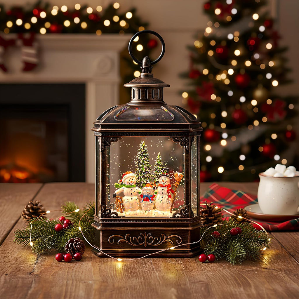 VISFLAIR Christmas Snow Globe - Lighted Snowman Family with Swirling Glitter | Musical Holiday Decoration