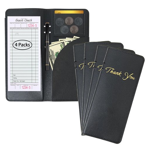 4 Packs Restaurant Check Presenters,Leather Guest Check Card Holder, Server Check Book Restaurant Bill Holder Waitstaff Checkbook Presenter Restaurant Supplies for Servers, Waiter, Waitress, Bar