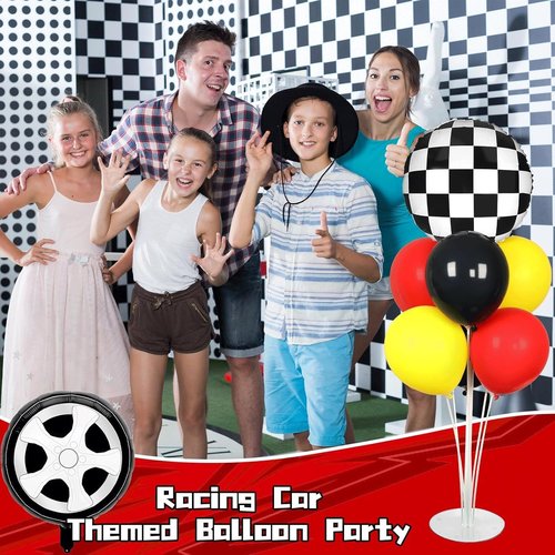 **Race Car Party Balloons Kit by [Brand Name] - 2 Sets with Checkered Foil Balloons | Red, Black & Yellow Racing Theme Decor for Boys' Birthday Parties**