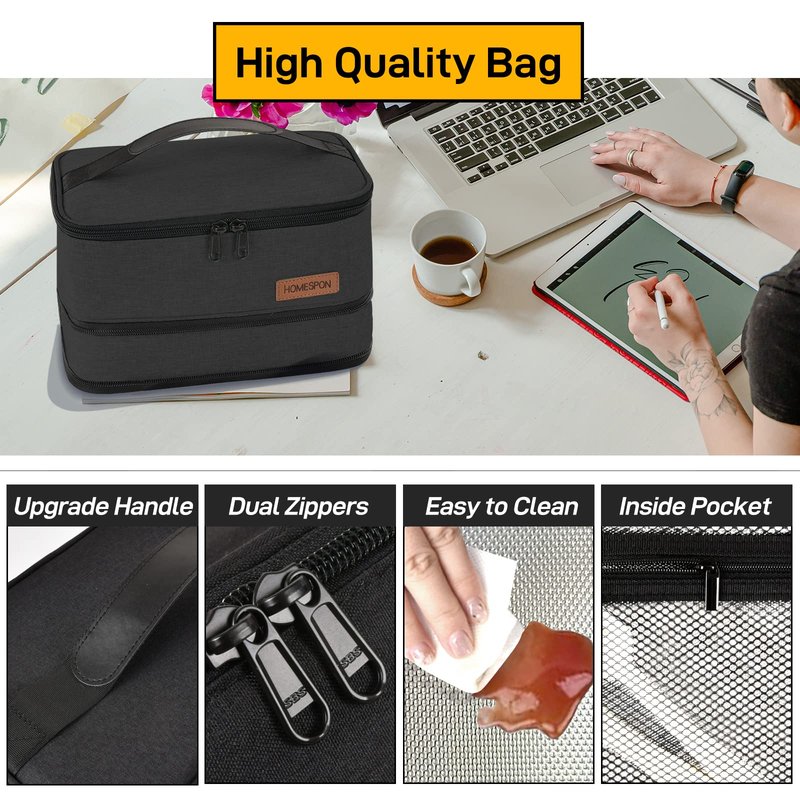 Buringer HOMESPON Expandable Lunch Bag for Men Women Insulated Lunch Box Holder with Handle for Picnics Work Travel(Black)