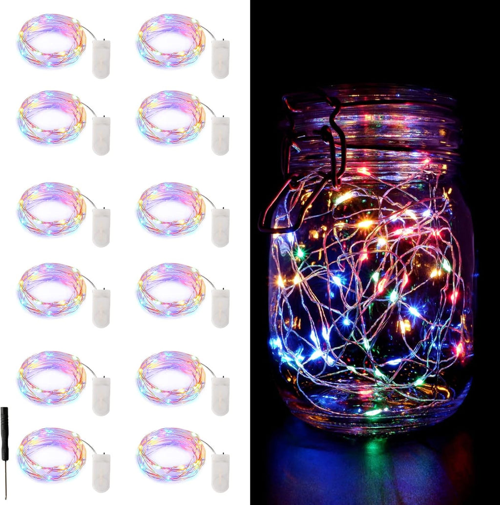 Skiennix 12 Pack Fairy Lights - Battery Operated 7FT Waterproof Silver Wire String Lights | Indoor & Outdoor Decor