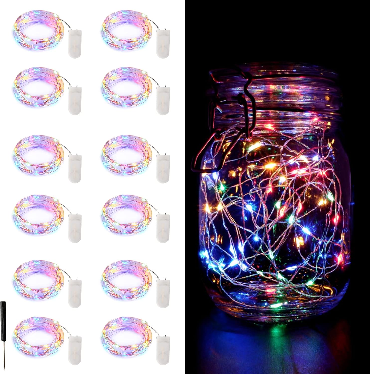 Skiennix 12 Pack Fairy Lights - Battery Operated 7FT Waterproof Silver Wire String Lights | Indoor & Outdoor Decor