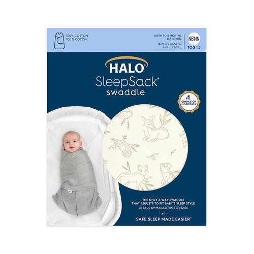 HALO 100% Cotton Sleepsack Swaddle - 3-Way Adjustable Wearable Blanket | Lullaby Forest, Newborn 0-3 Months